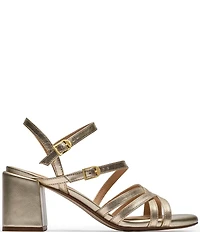 Clarks Signature Ezoria Strappy Metallic Leather Block Heel Dress Sandals