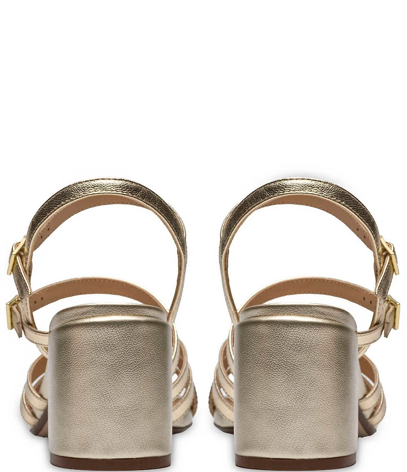 Clarks Signature Ezoria Strappy Metallic Leather Block Heel Dress Sandals