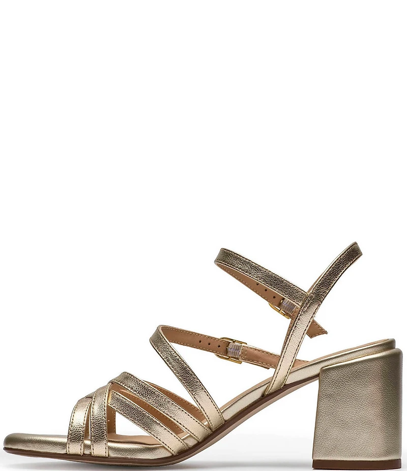 Clarks Signature Ezoria Strappy Metallic Leather Block Heel Dress Sandals