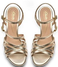 Clarks Signature Ezoria Strappy Metallic Leather Block Heel Dress Sandals