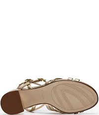Clarks Signature Ezoria Strappy Metallic Leather Block Heel Dress Sandals