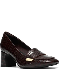 Clarks Signature Fernie Edge Crocodile Embossed Square Toe Loafer Pumps