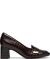 Clarks Signature Fernie Edge Crocodile Embossed Square Toe Loafer Pumps