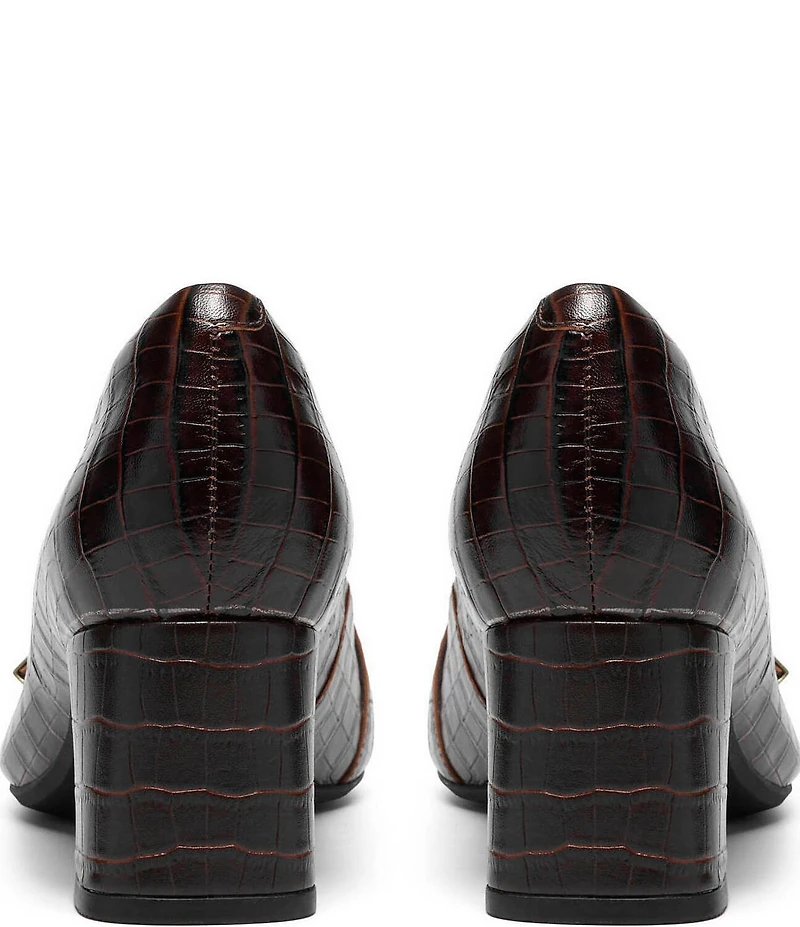 Clarks Signature Fernie Edge Crocodile Embossed Square Toe Loafer Pumps