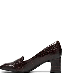 Clarks Signature Fernie Edge Crocodile Embossed Square Toe Loafer Pumps