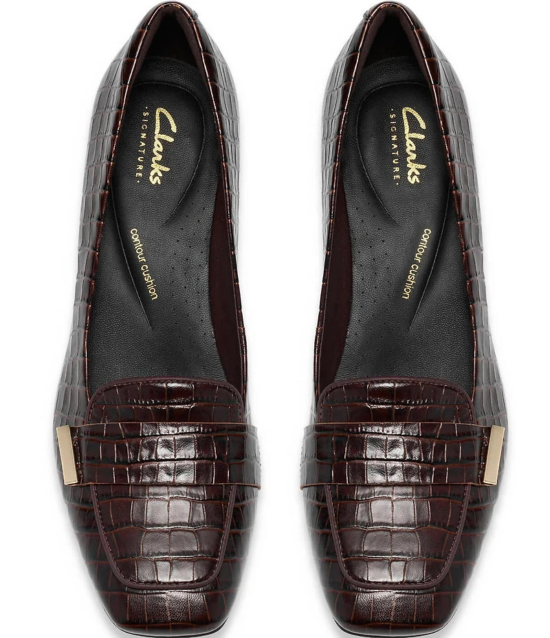 Clarks Signature Fernie Edge Crocodile Embossed Square Toe Loafer Pumps