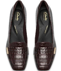 Clarks Signature Fernie Edge Crocodile Embossed Square Toe Loafer Pumps