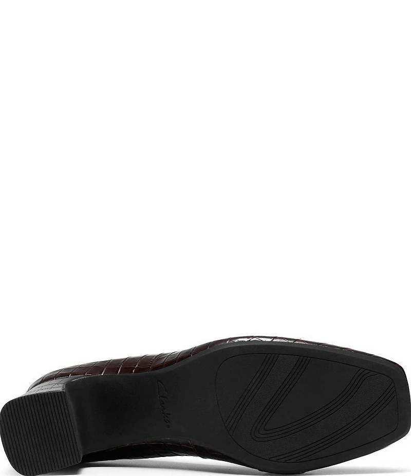 Clarks Signature Fernie Edge Crocodile Embossed Square Toe Loafer Pumps