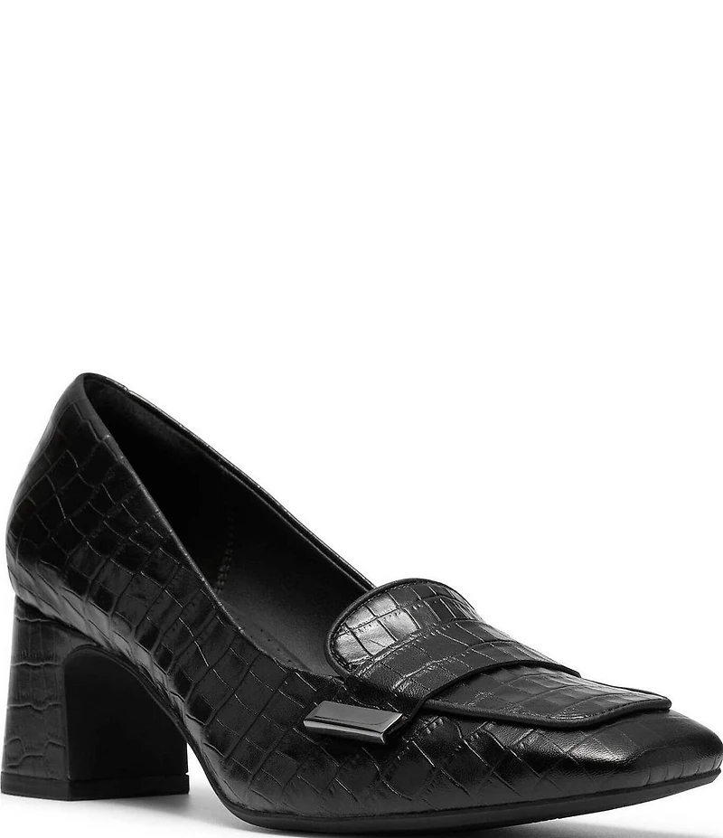 Clarks Signature Fernie Edge Crocodile Embossed Square Toe Loafer Pumps