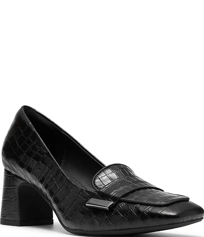 Clarks Signature Fernie Edge Crocodile Embossed Square Toe Loafer Pumps