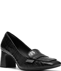 Clarks Signature Fernie Edge Crocodile Embossed Square Toe Loafer Pumps
