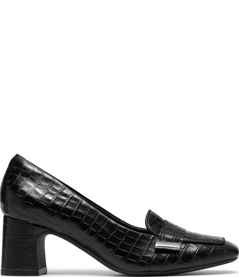 Clarks Signature Fernie Edge Crocodile Embossed Square Toe Loafer Pumps