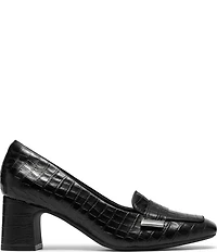 Clarks Signature Fernie Edge Crocodile Embossed Square Toe Loafer Pumps