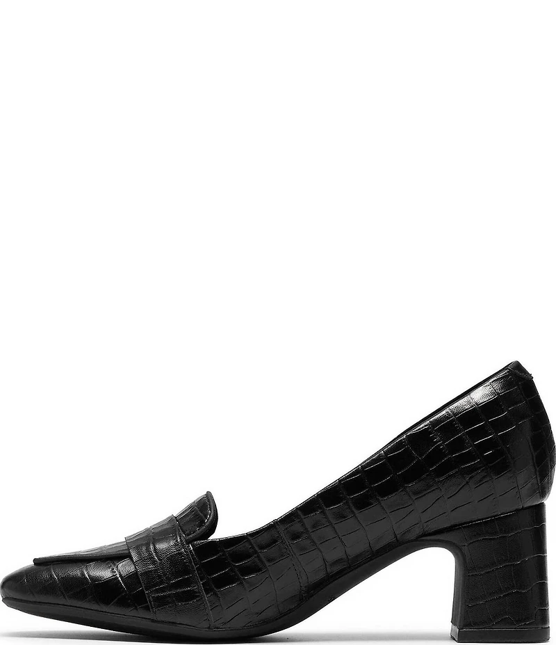 Clarks Signature Fernie Edge Crocodile Embossed Square Toe Loafer Pumps