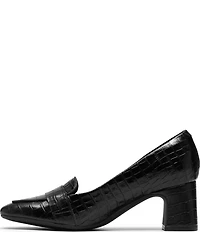 Clarks Signature Fernie Edge Crocodile Embossed Square Toe Loafer Pumps