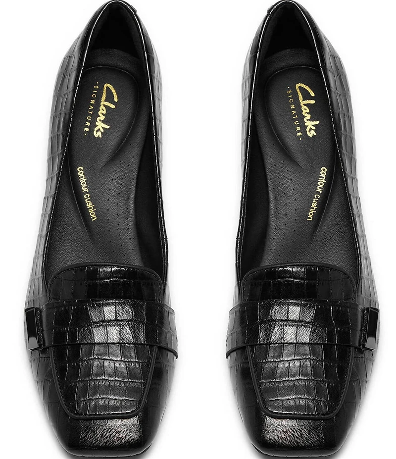Clarks Signature Fernie Edge Crocodile Embossed Square Toe Loafer Pumps