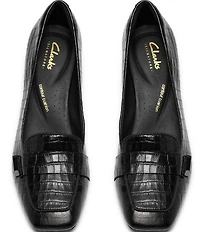 Clarks Signature Fernie Edge Crocodile Embossed Square Toe Loafer Pumps
