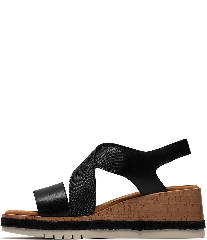 Clarks Signature Kidiki Sun Nubuck Suede Lizard Print Wedge Sandals