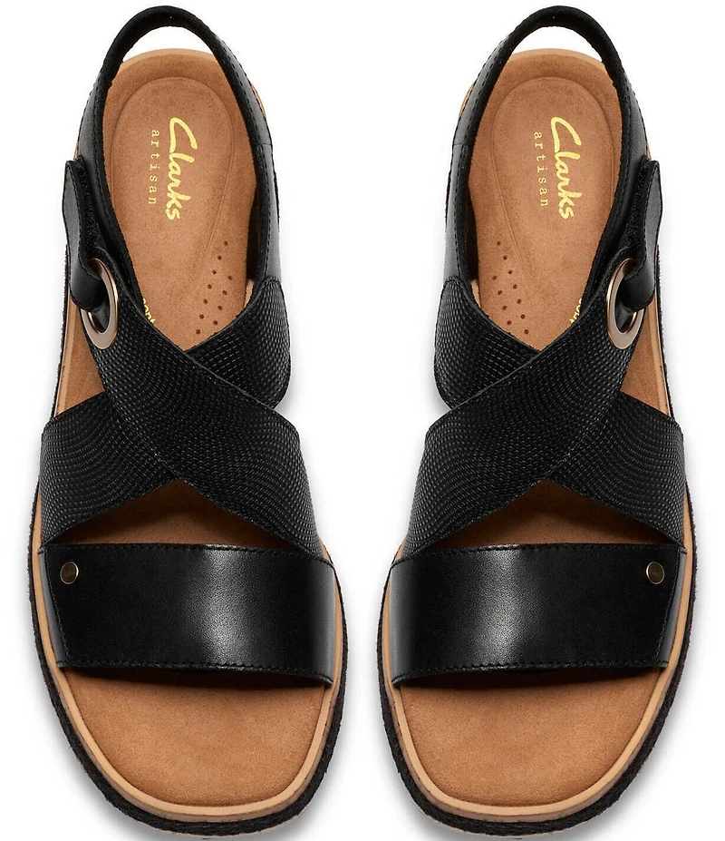 Clarks Signature Kidiki Sun Nubuck Suede Lizard Print Wedge Sandals