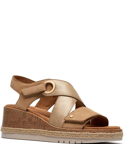 Clarks Signature Kidiki Sun Nubuck Suede Lizard Print Wedge Sandals