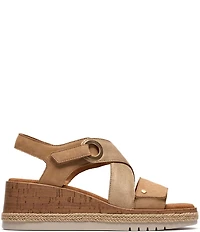 Clarks Signature Kidiki Sun Nubuck Suede Lizard Print Wedge Sandals