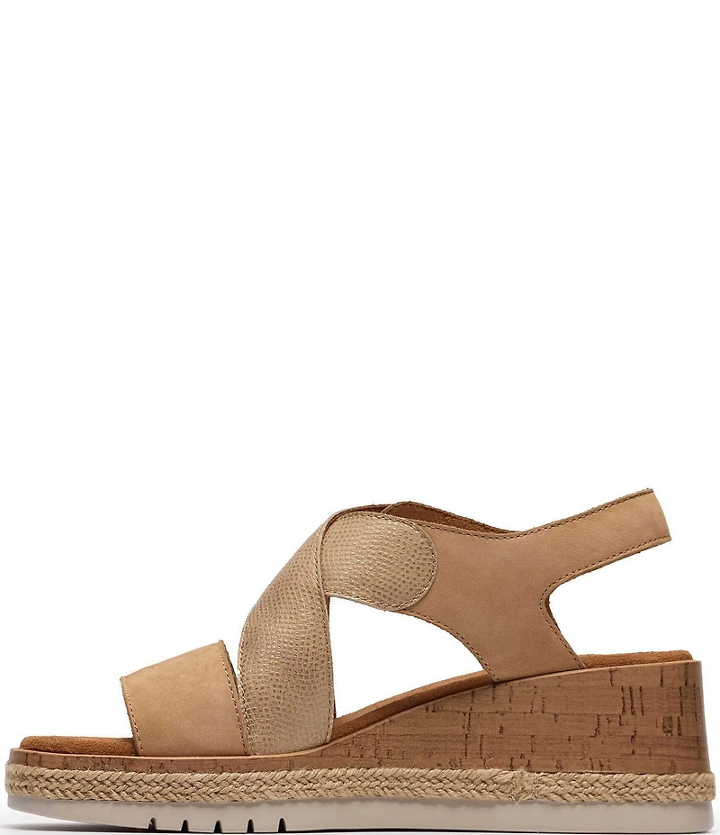 Clarks Signature Kidiki Sun Nubuck Suede Lizard Print Wedge Sandals