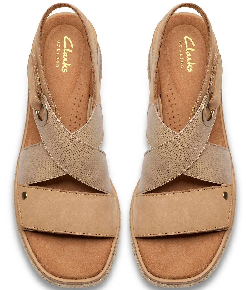 Clarks Signature Kidiki Sun Nubuck Suede Lizard Print Wedge Sandals