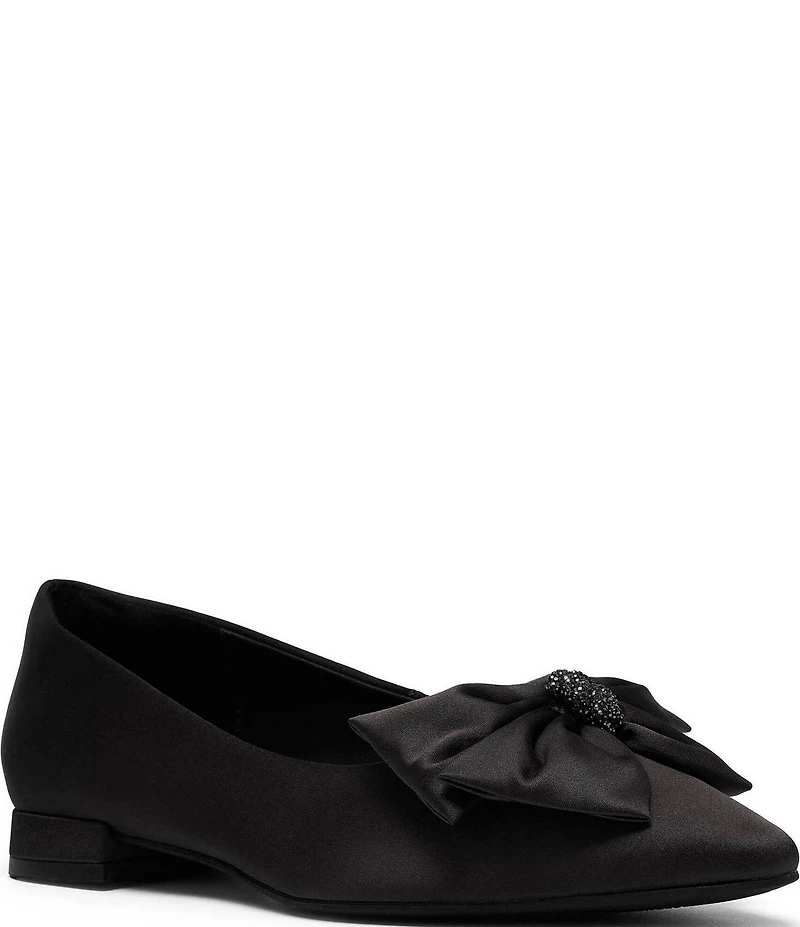 Clarks Signature Sensa 15 Bella Satin Pointed Toe Jeweled Bow Pumps