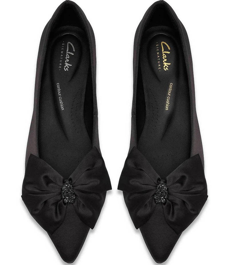 Clarks Signature Sensa 15 Bella Satin Pointed Toe Jeweled Bow Pumps
