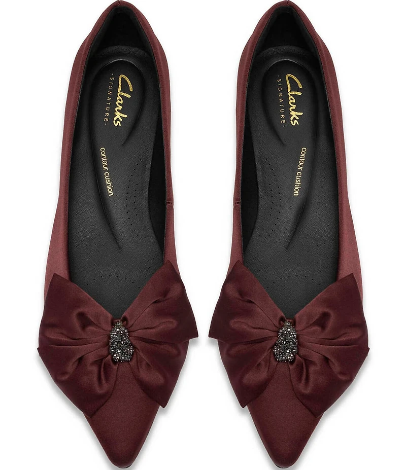 Clarks Signature Sensa 15 Bella Satin Pointed Toe Jeweled Bow Pumps