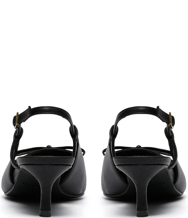 Clarks Signature Zarey Bow Leather Pointed Toe Kitten Heel Slingback Pumps