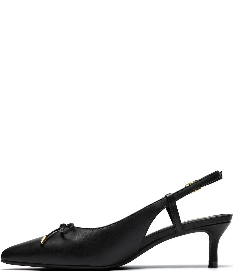Clarks Signature Zarey Bow Leather Pointed Toe Kitten Heel Slingback Pumps