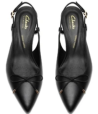 Clarks Signature Zarey Bow Leather Pointed Toe Kitten Heel Slingback Pumps