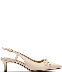 Clarks Signature Zarey Bow Leather Pointed Toe Kitten Heel Slingback Pumps
