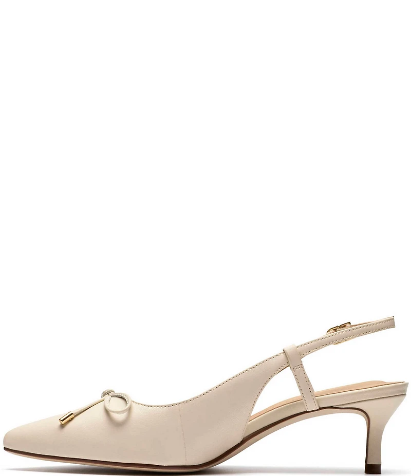 Clarks Signature Zarey Bow Leather Pointed Toe Kitten Heel Slingback Pumps