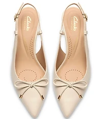 Clarks Signature Zarey Bow Leather Pointed Toe Kitten Heel Slingback Pumps