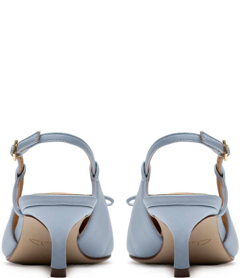 Clarks Signature Zarey Bow Leather Pointed Toe Kitten Heel Slingback Pumps