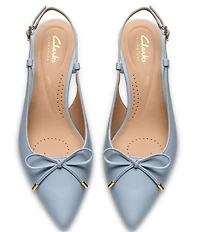 Clarks Signature Zarey Bow Leather Pointed Toe Kitten Heel Slingback Pumps