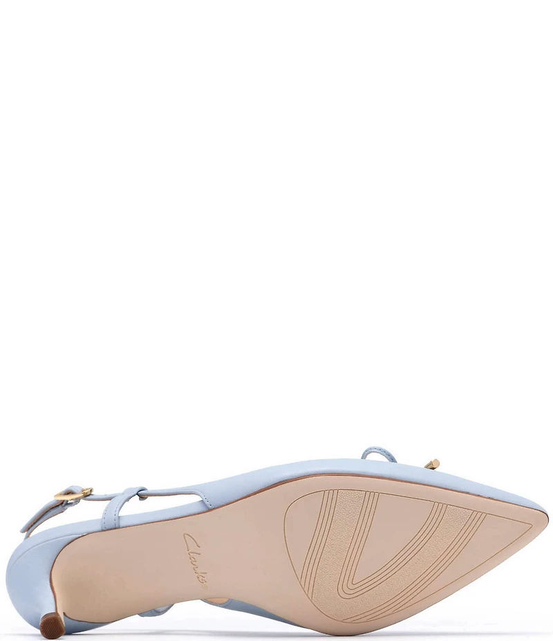 Clarks Signature Zarey Bow Leather Pointed Toe Kitten Heel Slingback Pumps