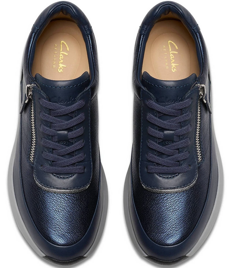 Clarks Signature Tivoli Leather Side Zip Wedge Sneakers