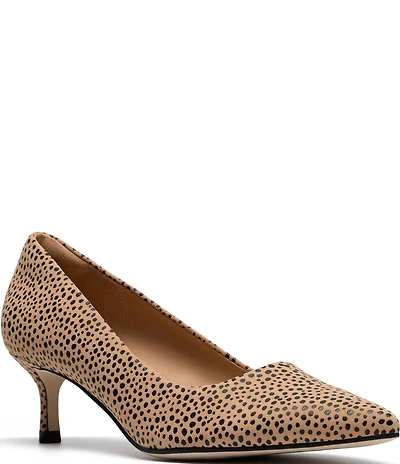 Clarks Signature Zarey Court Animal Print Suede Kitten Heel Pointed Toe Pumps