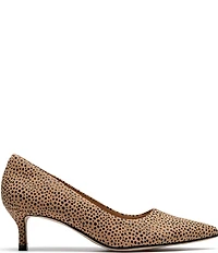 Clarks Signature Zarey Court Animal Print Suede Kitten Heel Pointed Toe Pumps