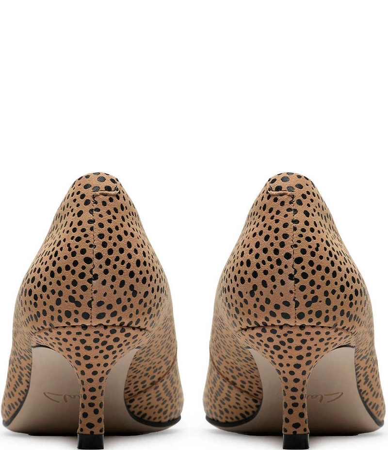 Clarks Signature Zarey Court Animal Print Suede Kitten Heel Pointed Toe Pumps