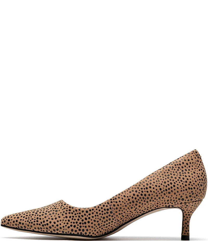 Clarks Signature Zarey Court Animal Print Suede Kitten Heel Pointed Toe Pumps