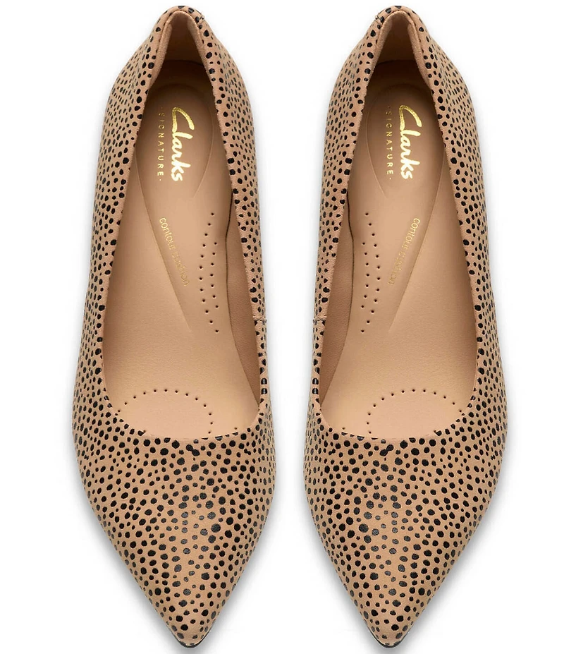 Clarks Signature Zarey Court Animal Print Suede Kitten Heel Pointed Toe Pumps