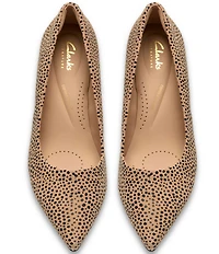 Clarks Signature Zarey Court Animal Print Suede Kitten Heel Pointed Toe Pumps