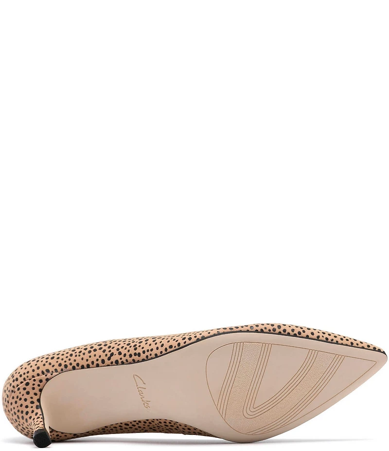 Clarks Signature Zarey Court Animal Print Suede Kitten Heel Pointed Toe Pumps