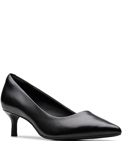 Clarks Zarey Court Leather Kitten Heel Pointed Toe Pumps