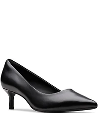 Clarks Zarey Court Leather Kitten Heel Pointed Toe Pumps