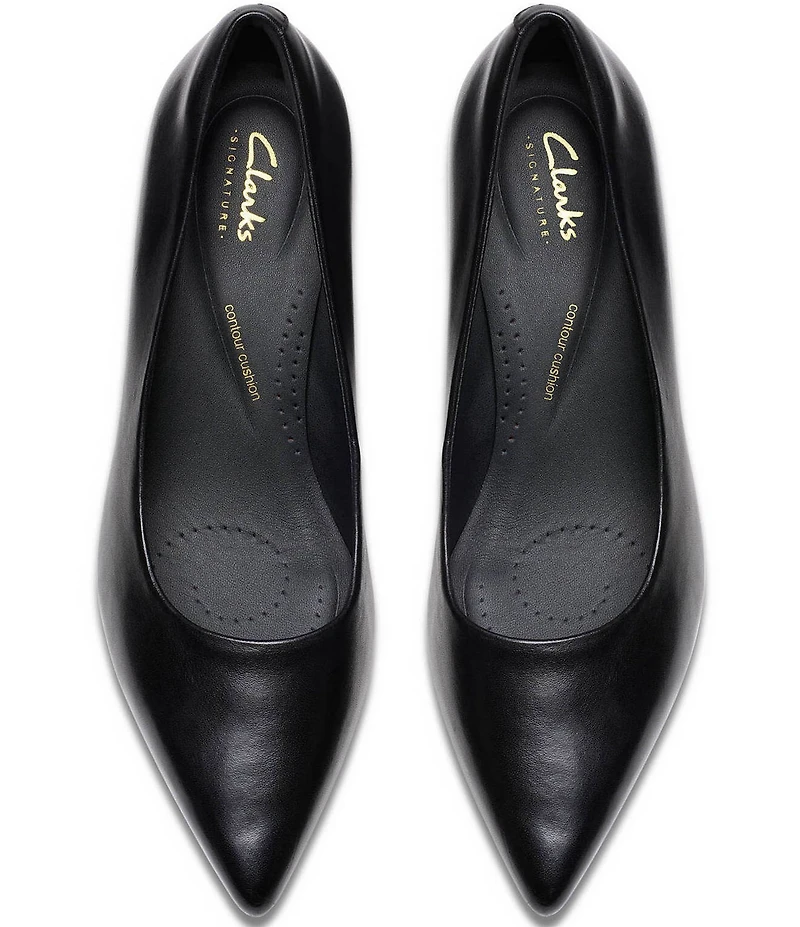 Clarks Zarey Court Leather Kitten Heel Pointed Toe Pumps